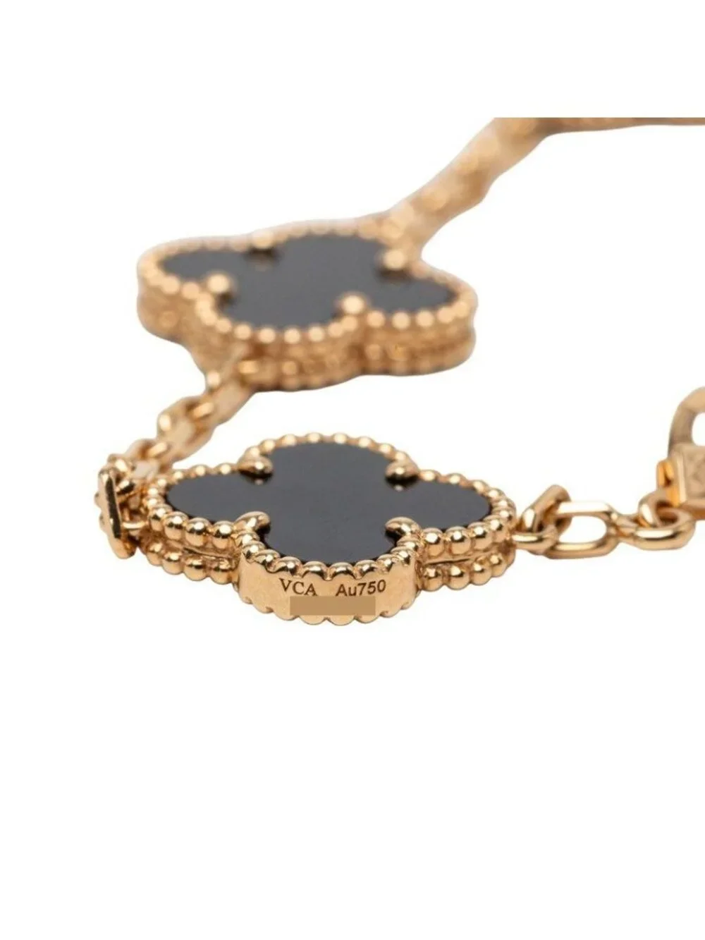 Van Cleef & Arpels Vintage Alhambra Onyx Chain Bracelet Black Gold 18k Yellow